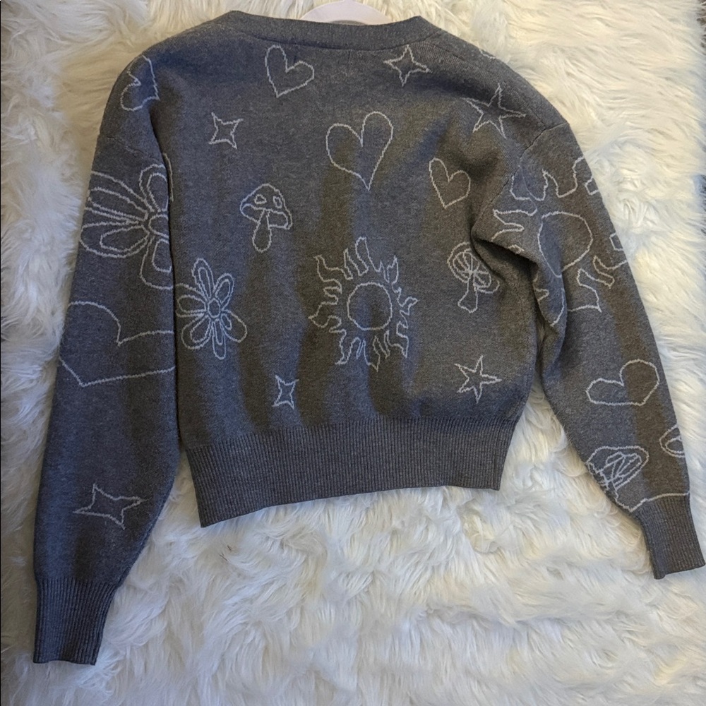 No Boundaries Charcoal Cardigan with White Patterns - Picture 4 of 4